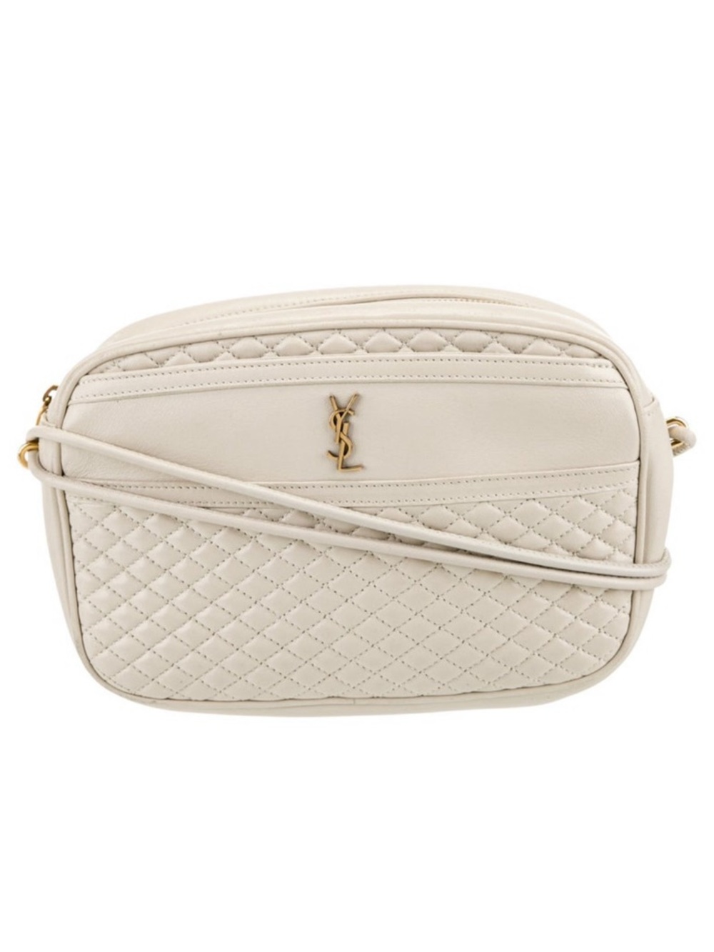 Saint Laurent Cream Quilted Crossbody Camera Bag with Gold YSL